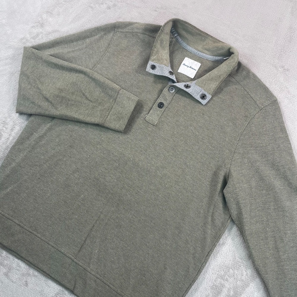 Tommy Bahama Cold Springs Mock-Collar Henley Sweater Men‎ XL Green Luxury NWOT